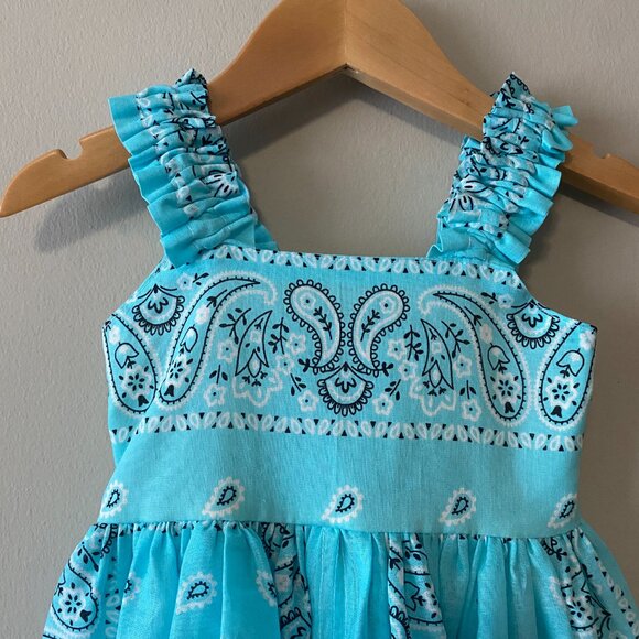 Handmade Children's 100% Cotton Blue Paisley Elastic Straps Dress - Picture 5 of 12